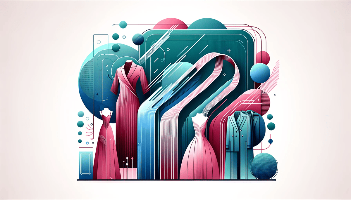 A contemporary and minimalistic illustration representing brand marketing in the fashion industry. The image features a sleek, abstract logo, stylized